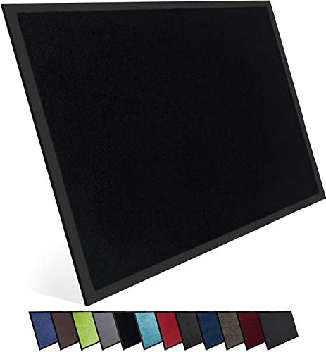 Entrando Fußmatte 90x120 cm flach & rutschfest – unifarbene Schmutzfangmatte für Innenbereiche & überdachte Außenbereiche – Teppich für Tür, Büro, Empfangszone (Schwarz)