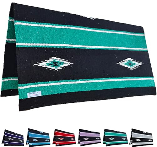 Majestic Ally 36x 34 Navajo Design Acrylic Saddle Blanket -2.4 lbs (Turquoise Green and Black)