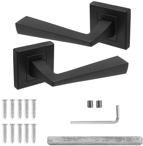 Decoranddecor Helix Square Door Handles – Aluminium Matt Black Internal Handle Sets – Modern Design for Wooden Interior Doors in Homes and Offices