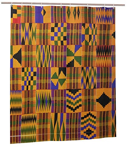 GWINDI Rideau de douche à motif ethnique africain, rideau de douche en tissu imperméable, décoration de salle de bain avec 12 crochets, 152,4 x 183 cm