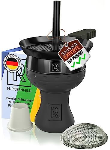 M. ROSENFELD Kit de tête de chicha avec embout de cheminée – Pour méga fumée et goût – Tête en argile noire fabriquée à la main pour plus de fumée avec embout de cheminée noir FLIC FLAC