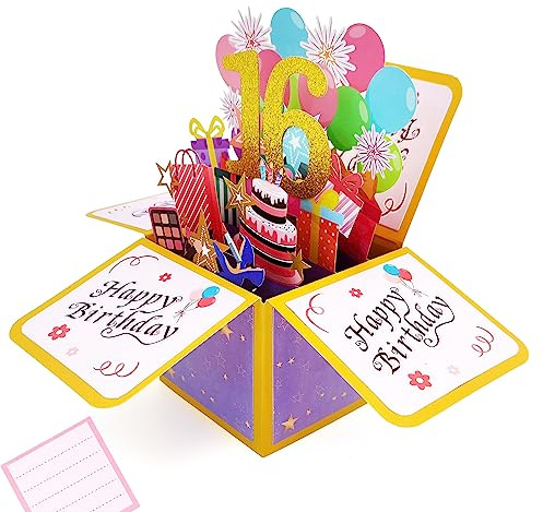 Geburtstagskarte 16 Pop Up Karte Geburtstag Grußkarte 3D Geburtstagskarten | mit Umschlag für Frau Mann Mütter Mädchen Freunde Romantik Geschenk-Karte (A 16)