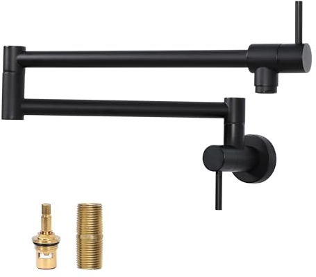 Lordear Topffüller Wasserhahn Mattschwarz Wandmontage Edelstahl Klappbarer Herd Küchenarmatur mit Doppelgelenk-Schwenkarmen
