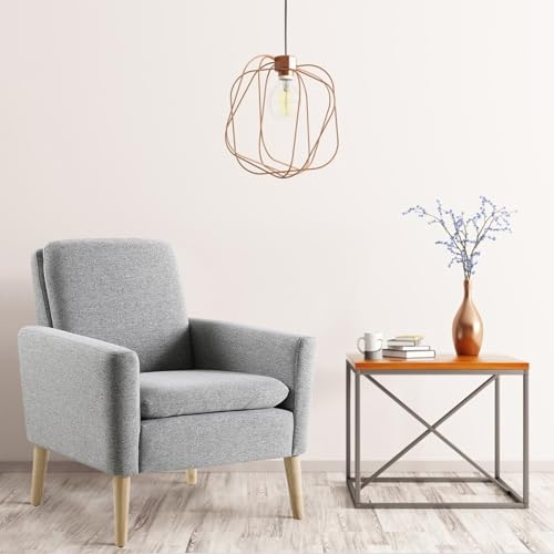 LEUTED Sessel Wohnzimmer Ohrensessel grau Cocktailsessel, Releaxsessel gepolsterter Fernsehsessel Leinenstoff Lesesessel bequem, Einzelsofa Clubsessel für Schlafzimmer Wohnung