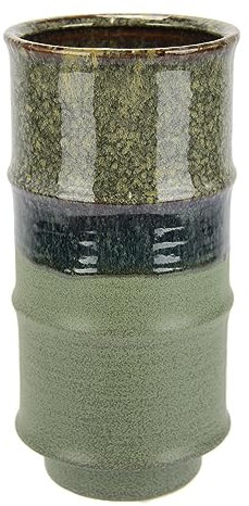Blumenvase aus Keramik geriffelt Zylinderform grün grau braun matt glänzend Keramikvase Vase Dekoration Dekovase für Blumen Pampasgras Trockenblumen Zweige Kunstblumen Tischdeko