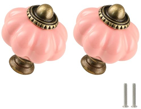 Zernmiarder Set mit 6 Keramik-Schrankknöpfen in Rosa – Retro Kürbisform Schrankknöpfe – Vintage Schubladengriffe mit Schrauben für Schrank, Schublade, Kommode und DIY-Heimwerkerprojekte