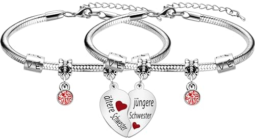 Schwester Armband Armband für Schwestern große Schwester kleine Schwester mittlere Schwester Zwillingsschwestern für Weihnachten Geschenk Geburtstag Geschenk Graduierung Geschenk (roter Kristall)
