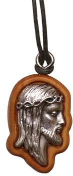 Nazareth Fair Trade Visage of Jesus Pendant - Olive Wood Necklace - Religious Jewelry Handmade in the Holy City of Nazareth