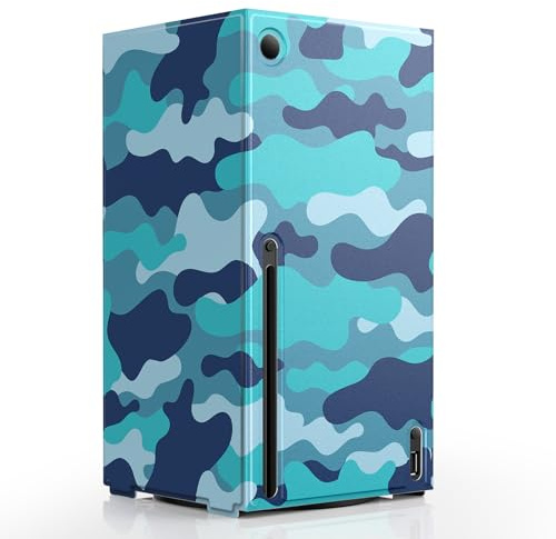 WOLIBEAR Magnetische Smart Wraps für Xbox Series X Konsole, Vollschutz Schutzhülle für Xbox Series X Zubehör mit Premium PU Leder und weichem Innenfutter - Blue Camo, XSX46MB-US