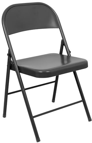 Harbour Housewares Black Metal Folding Chair with Rubber Bumper Feet - Lightweight Matte Foldable Desk Chair Metal Garden Seats for Indoor, Outdoor Activities, Guests, Conferences