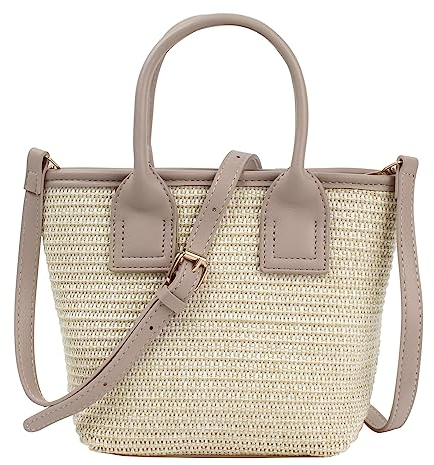 MEGAUK Women Double Handle Woven Tote Bag Mini Straw Crossbody Purse Straw Clutch Summer Beach Handmade Shoulder Bag For Ladies