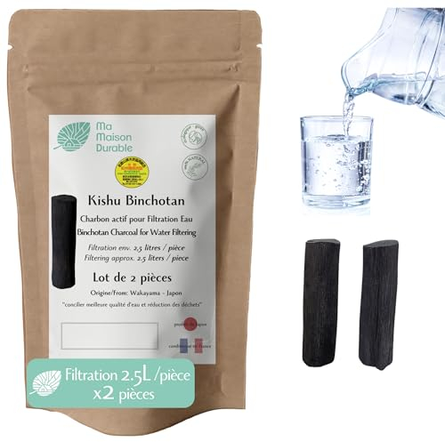 Ma Maison Durable | Binchotan Charbon Actif Eau X2 pcs | Filtration 2.5L/Bâton | Filtre Purificateur eau naturel | Authentique Binchotan de Kishu Bio | Charbon de Chêne de Wakayama| Idéal pour carafe
