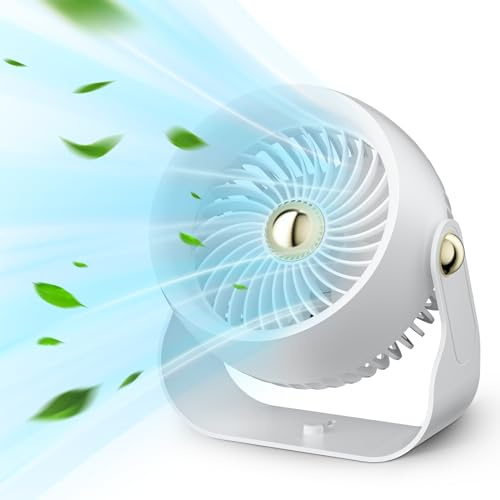 CIVPOWER Desk Fan: Table Fan Small Portable Rechargeable with 6000 mAh Battery - 4 Speed and Timing - Quiet Desktop 8 Inch Fan for Bedroom Room Dorm Office Air Circulation 270°Adjustable