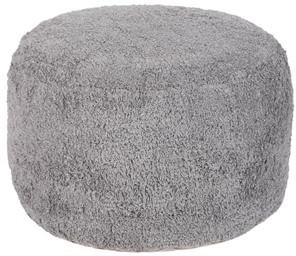 Pouf aus Baumwolle grau 50 x 35 cm rund mit Griff flauschig Kandhkot