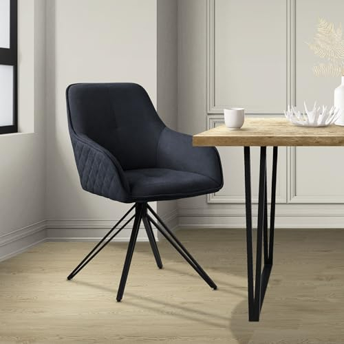 ML-Design Esszimmerstuhl drehbar aus Textil Webstoff, Anthrazit, Wohnzimmerstuhl mit Armlehne & Rückenlehne, 360° Drehstuhl, Polsterstuhl mit Metallbeine, Ergonomische Sessel, Küchenstuhl Loungesessel