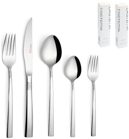 Juego de Cubiertos Alto Brillo - 30 Piezas (6 Personas) - Collección Istanbul - Fabricado con acero inoxidable 18/10, apto para lavavajillas. Fabricación Propia - Portugal, Europa.