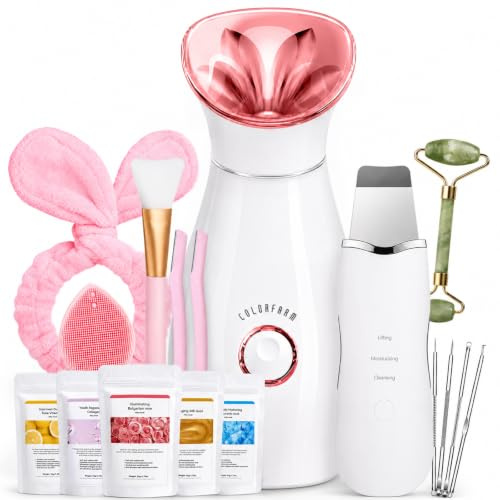Colorfarm Gesichtsdampfer Nano Ionic: Gesichtsdampfer Home Spa Kit Tiefenreinigung befreit Poren Nebenhöhlen Inhalator mit 8 Hautpflegewerkzeugen - Luftbefeuchter Heißnebel Selbstpflege Geschenke für