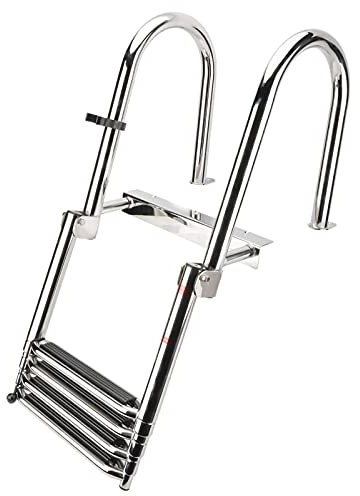 LaYiQimn Pool Rail Swim 4-Step Ladder for Pontoon Boat, Wide Step Telespontoon Boat Deck Ladder | Marine Drop Boarding Ladder with Handrails