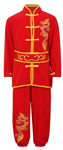 Runhomal Conjuntos Artes Marciales Ropa Unisex Niños Niños Niñas Uniformes Tradicionales Chino Tai Chi Chino Kung Fu, rojo, 5-6 Años
