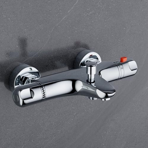 DEPTUNA Mitigeur Douche Thermostatique,Mitigeur de Douche Thermostatique,Robinet de douche avec arrêt de sécurité à 38°C,2 sortie, Chromé
