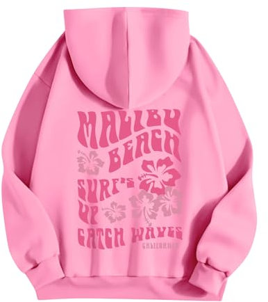 Items Pink Palm Puff Hoodie Womens Sweatshirt Graphic Hoodies Jumper Storage Zip Hoodie Cropped Zip Up Hoodie Sweatshirt (Pink, L
