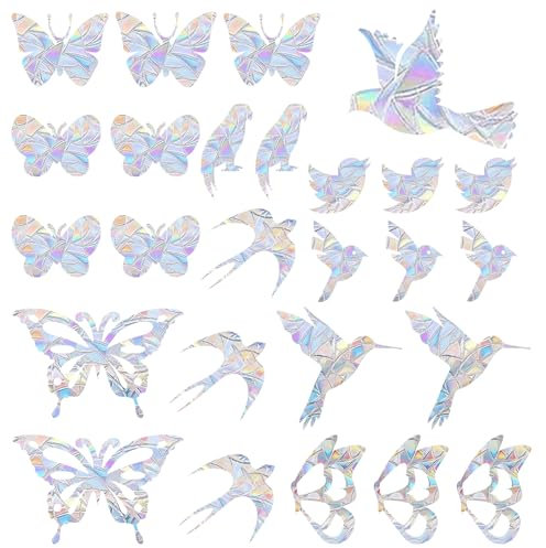 38Pcs Bird Anti-Collision Window Stickers, 3 Sheets Static Cling Rainbow Film, 2 Styles Decorative Window Stickers, Butterfly Prism Window Suncatcher Stickers, Rainbow Window Cling for Glass Windows P