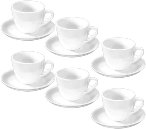 Wilmax - Tazze con piattini - Set da 6-75 ml - porcellana - Bianco - Servizio da tavola per 6 persone - Set di tazze per caffè, tè, dessert e tè