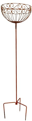 Pflanzschale Pflanzkorb Blumenschale auf Stab Blumentopfständer Pflanzgefäß rund Metall Eisen verrostet mit 3 Spießen 116cm hoch 30cm Durchmesser
