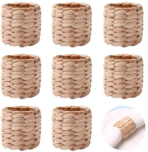 Sertay 8 Piezas Servilletero Aro, Juego Servilleteros Tejidos, Servilleteros Hechos Mano, Servilleteros Naturales, Servilleteros Boho, Adecuados para Hoteles, Restaurantes, Bares, Cafeterías