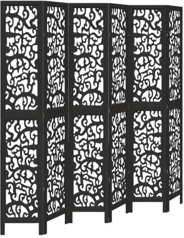 vidaXL Room Divider 6 Panels Black Solid Wood Paulownia
