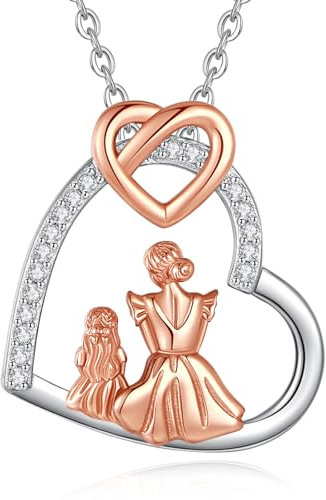 INFUSEU Cadeau Future Maman, Argent 925 Maman Pendentif Colliers Coeur Or Rose pour Les Femmes Fête Des Mères Fille