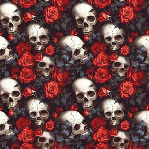 17.7x118.1 Red Rose Wallpaper Peel and Stick Floral Skull Wallpapers Boho Sugar Dark Black Skull Floral Wallpaper for Drawer Cabinet Halloween Home Wall Decor
