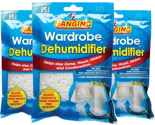 151 Hanging Wardrobe Dehumidifier Bags Cupboard Remove Moisture Trap Damp Mould Mildew Moisture Condensation 450ml X3