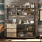 Gabinetes de cocina, armario de cocina, organizador de cocina, 3 puertas, 3 cajones, armarios de cocina con encimera, armarios de cocina con 4 compartimentos de almacenamiento, retro industrial, 150 x