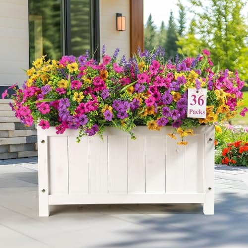 Alupssuc 36 Bundles Artificial Flowers Outdoor, Mixed 3 Colors Violet/Plant