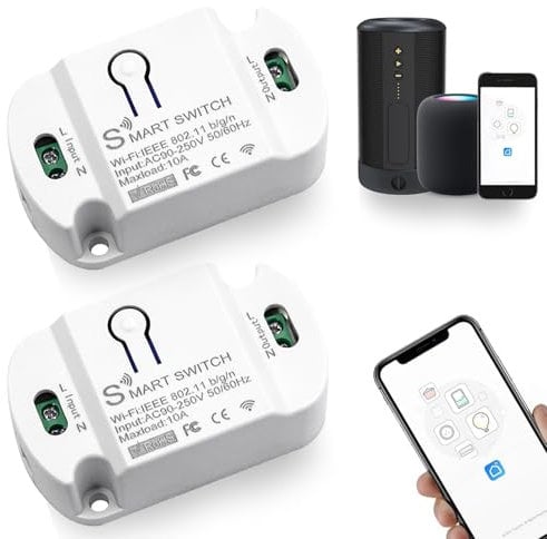 RANJIMA Smart Lichtschalter, 2 Stück Smart Lichtschalter Modul, Mini Smart Home Sprachsteuerung/Timer, WLAN Smart Switch Alexa Zubehör Kompatibel Alexa,Tuya App, Smart Life
