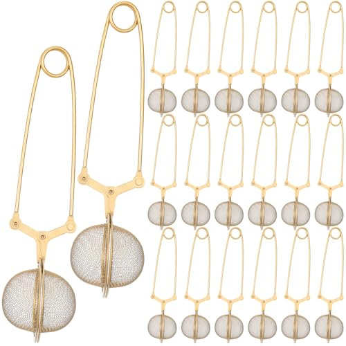 20 Pcs Loose Leaf Tea Infuser Stainless Steel Mesh Snap Tea Ball with Handle Tea Strainers Metal Tea Filter Reusable Tea Steeper with Tong Pincer in Bulk (Gold)