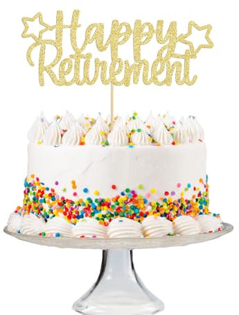 1Pcs Gold Glitter Happy Retirement Cake Topper, Retirement Cake Decorations, Retirement Cake Toppers, Retired Cake Pick for Retired Party Cake Decoration Party Supplies