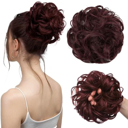CATOR 1 Pcs Haargummi Hochsteckfrisuren,Große messy bun haarteil rot Piece Lockige Wellige Scrunchies Erweiterungen kunsthaar Tousled Updo Haarteile (Rot)