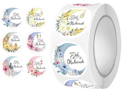 500 Stück Ramadan-aufkleber, Rolle, Mondblumenmuster, Eid Mubarak-aufkleber, Selbstklebende Islamische Muslimische Dekoration, Ramadan-etiketten Für Eid-party-dekorationen, Ramadan-partyzubehör