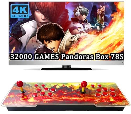 RegiisJoy 32000 Pandoras Box 78S Retro Arcade Game Console, 4 Giocatori 3D Magico Gioco Modificato, Ricerca Salva Elimina Funzione Trucchi, Elenco Preferiti, Combinazione a un pulsante, 128G TF