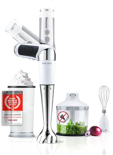 Turmix CX 422 Frullatore a immersione professionale – Minipimer a batteria in acciaio inox 1800W con accessori: tritatutto, frusta, bicchiere e base – Mixer cucina senza fili ricaricabile
