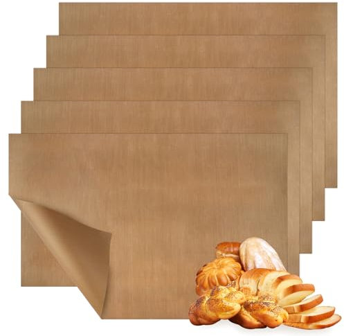 5 Pièces Tapis de Cuisson Barbecue 40 x 60cm, Feuille de Cuisson en Téflon Antiadhésive Sans BPA, Papier Cuisson Réutilisable Résistant à 270°C, Lavable, Découpable et Sain pour Four, Grill et BBQ