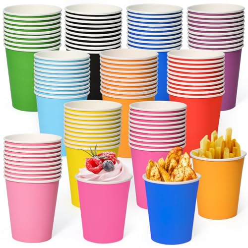 SLTAXAR 100 Stück Pappbecher Bunt Einweg Partybecher 10 Farbe 220ml Papierbecher Mehrfarbig Pastellfarben Regenbogen Einweg Becher Biologisch Abbaubar Einwegbecher für Geburtstag Feiertag Hochzeit