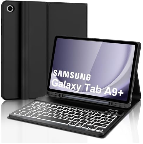 AVNICUD Coque Clavier pour Samsung Galaxy Tab A9+ 11 Pouces/ A9 Plus 2023 | Étui Clavier pour Samsung Tab A9+ 2023 avec Rétroéclairage Magnétique Bluetooth Français AZERTY Layout