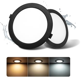 Pack 2 LED Techo Empotrable Negro 24W 3 Tonos 2200lm Agujero Ø185-210mm