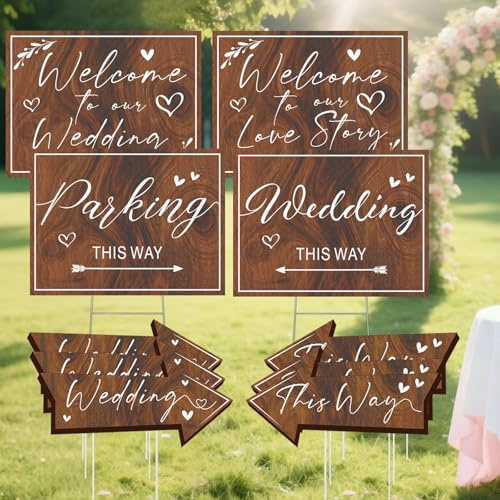 Wedding Welcome Signs for Reception Outdoor Weddings This Way Decor 10 Pack | Welcome to Our Wedding Signs Outside Decorations, Yard Parking Direction Arrows with Stakes, for Just Marriage Ceremony Entry