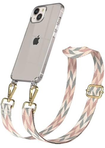 EAZY CASE Handykette - Verstellbares Taschenband kompatibel mit iPhone 13, Schulterriemen, Handykordel mit Silikon Hülle, Umhängetasche, Mint/Rosa Mix Gold
