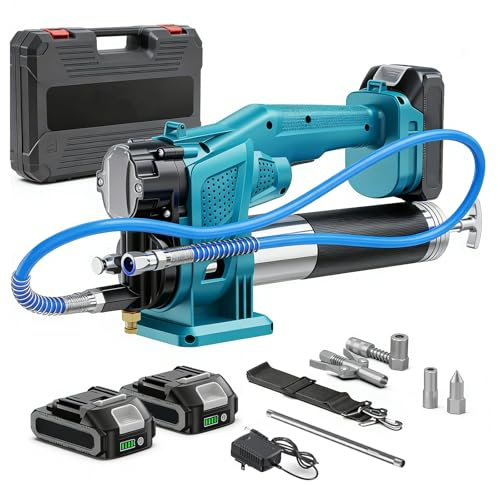 LIROPAU Akku Fettpresse, 10000 PSI Fettpresse Batteriebetrieben Elektrische | Fettpresse mit 4,6 oz/min, 2 Akkus, Bürstenlose Fettpresse, 39,4 Zoll langer Schlauch, 90-Grad-Winkelstück und 3 Düsen