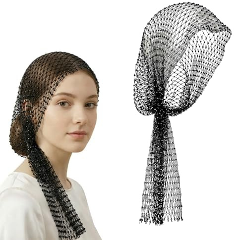 GAZIL Diadema de Red con Cristales y Velo, Gorro de Malla Brillante con Lentejuelas para Mujer, Tocado para Fiesta y Discoteca - Negro